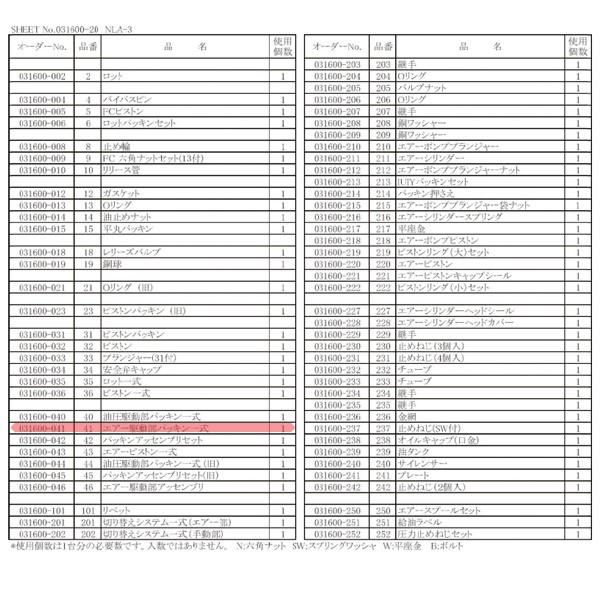 [メーカー直送品] 長崎ジャッキ NLA-3-041 NLA-3用 【エアー駆動部パッキンセット】 NO.031600-041_1
