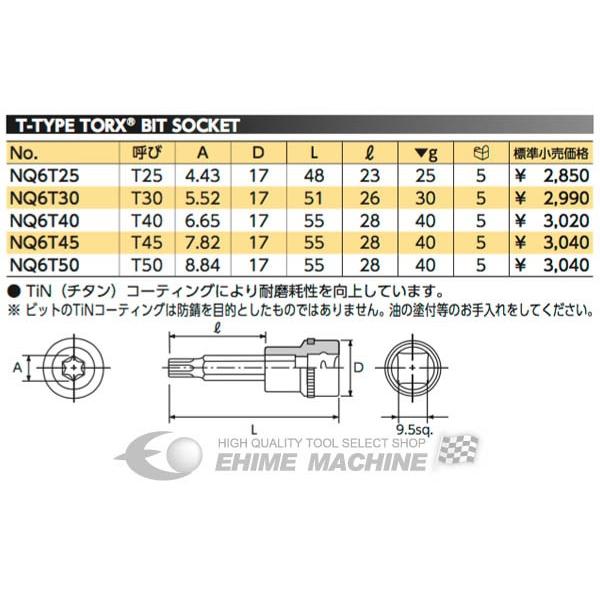 NEPROS NQ6T40 サイズT40 9.5sq.T型トルクスビットソケット NEPROS NQ6T40 サイズT40 9.5sq.T型トルクスビットソケット