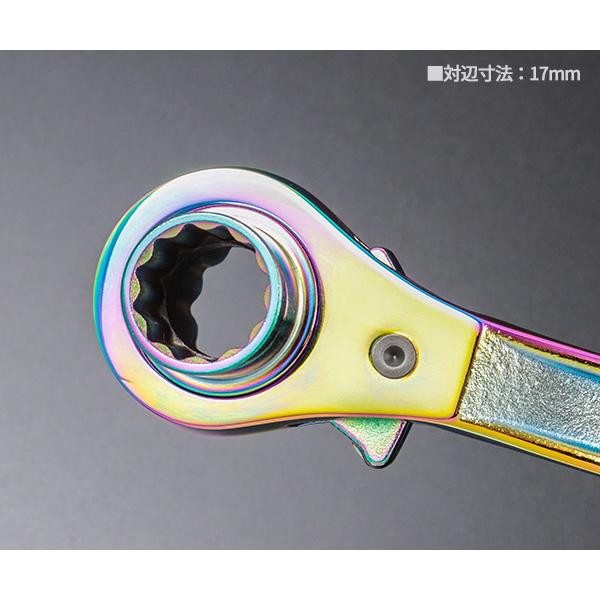 TOP 限定色 特別仕様品 鳶仕様ラチェットレンチ イオンプレーティング虹色 (RM-17X21N-BT-RA)(4975180377425) トップ工業_3