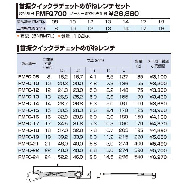 TONE トネ 首振りクイックラチェットめがねレンチセット RMFQ700｜ehimemachine｜13