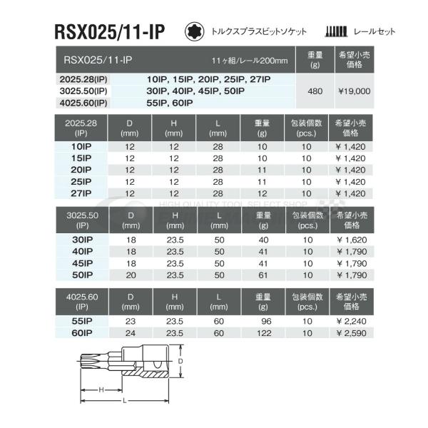 Ko-ken コーケン RSX025/11-IP 9.5sq. ハンドソケット トルクス