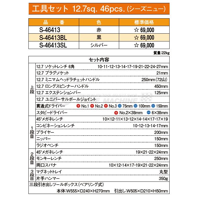 SEEDNEW シーズニュー 12.7sq. ツールセット 46点（レッド） S-46413