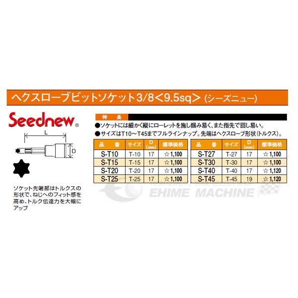 SEEDNEW シーズニュー 9.5sq. ヘクスローブビットソケットT40 S-T40 【ネコポス対応】｜ehimemachine｜02