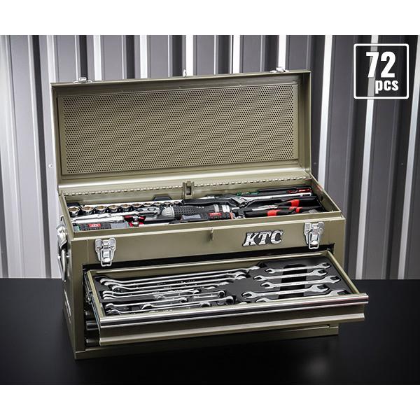 ELP UKオリジナル盤セット KTC (SK37220XODEM) 9.5sq. 72点 工具セット オリーブドラブ チェスト
