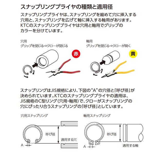 KTC 曲型スナップリングプライヤー 軸用 40-100mm SOP-9B 大径｜ehimemachine｜09