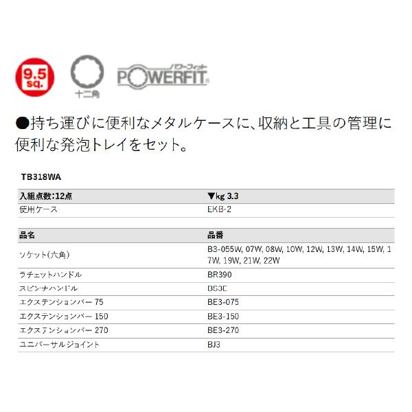 KTC KTC TB318WA 9.5sq.ソケットレンチセット 18点セット 十二角