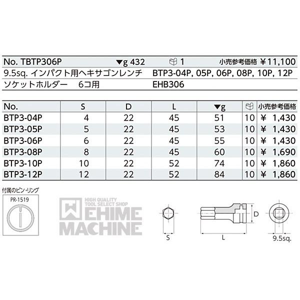 KTC インパクト用ヘキサゴンレンチセット セット (TBTP306P) 京都機械