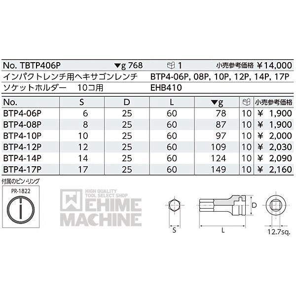KTC インパクト用ヘキサゴンレンチセット セット (TBTP406P) 京都機械