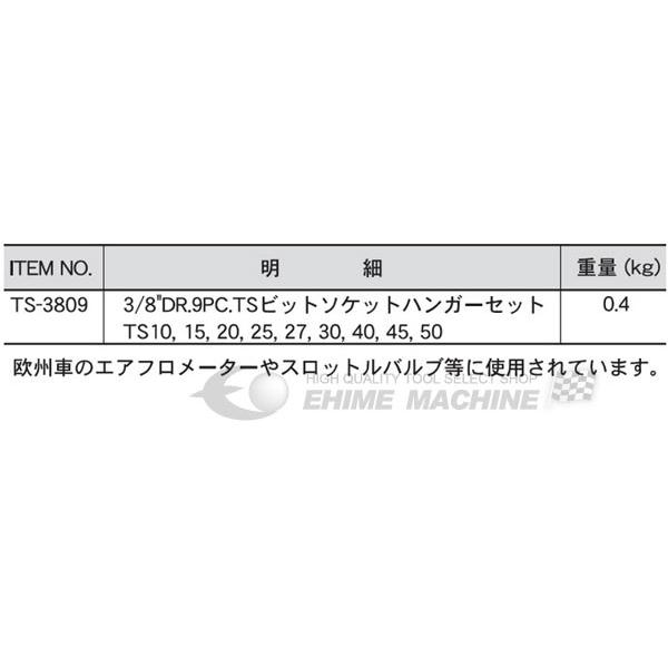 Pro-Auto 9.5sq. 五角いじり止めトルクスソケットセット TS-3809