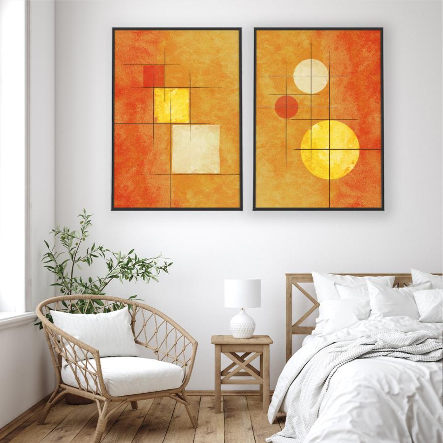 アートポスター 選べるデザイン 抽象画 陽だまり オレンジ&イエロー 丸