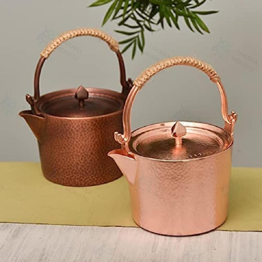 純粋な手作りの銅のやかんの増粘銅 毎日の銅ケトル 1L銅槌目入 純銅製 ケトル 増粘ティーポット 純粋な銅ケトル傾斜コーヒーポット火傷防止ハンドル付き (1L)の画像