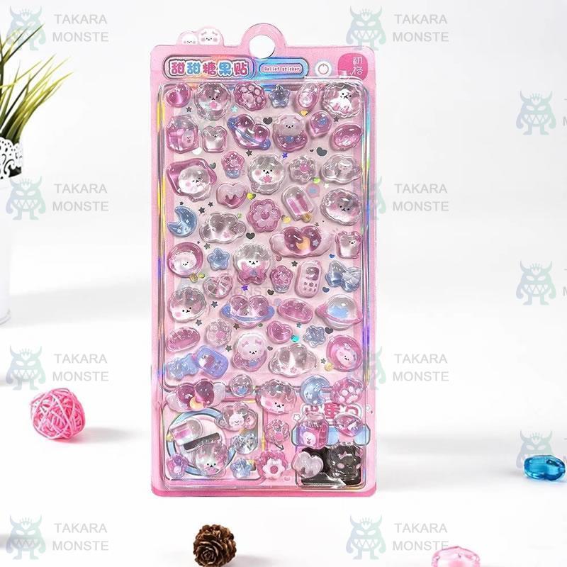 ぷくぷく 立体 シール 4枚 セット かわいい ぷっくり キラキラ 交換