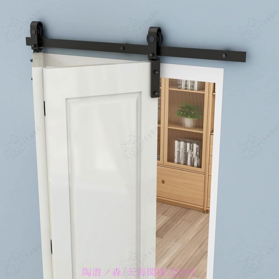 CCJH 吊り引き戸 3FT/91CM レール 折りたたみ式バーンドア金具セット引き扉 トラックレール 両引戸木製 用（ドアがない）