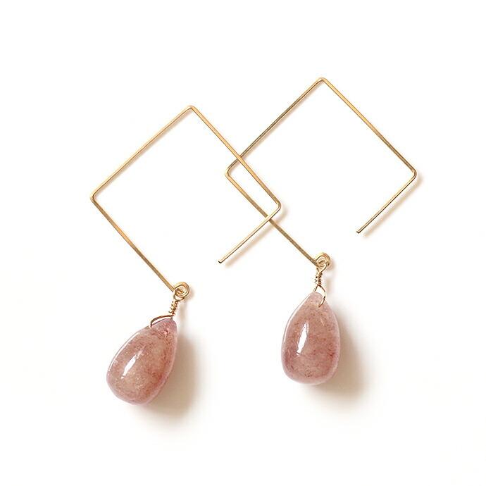 su（スウ） / ceasqon01 スクエアフック ヒトツブ ピアス - アフリカンレッドアベンチュリン レディース ギフト プレゼント アクセサリー ジュ… | 