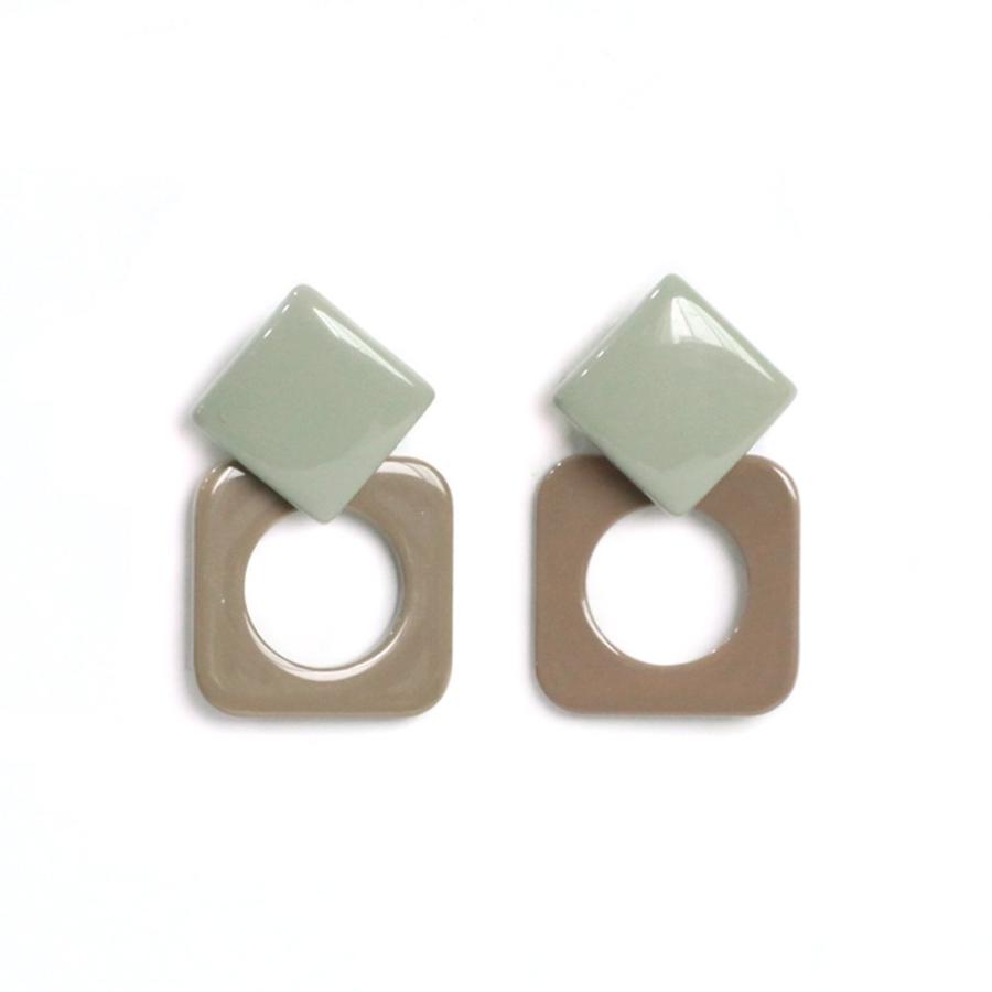 sinc シンク 2way スクエアピアス スモーキーグリーン × ベージュ (片耳タイプ)  sinc_pc_001 レディース シンプル 大人 上品 綺麗 ギフト アクセサリー お祝… |  | 09