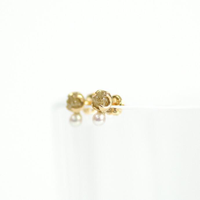 sinc（シンク） / k18 原石ダイヤモンド ピアス - イエロー (パール付き) レディース シンプル 大人 上品 綺麗 プレゼント ギフト 贈り物 アクセサリー ジュエ… | 