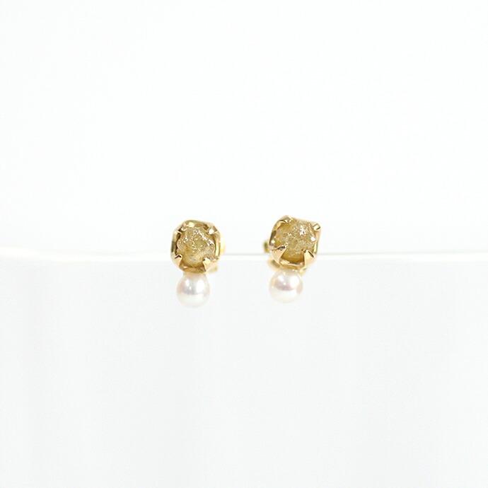sinc（シンク） / k18 原石ダイヤモンド ピアス - イエロー (パール付き) レディース シンプル 大人 上品 綺麗 プレゼント ギフト 贈り物 アクセサリー ジュエ… |  | 01