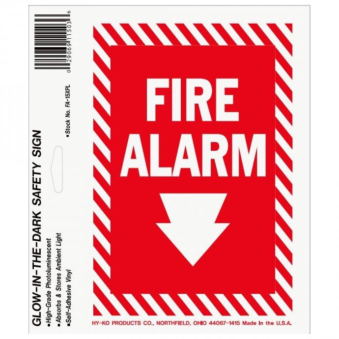 HY-KO / 5x7 FIRE ALARM ステッカーサイン グロー 蓄光 | 