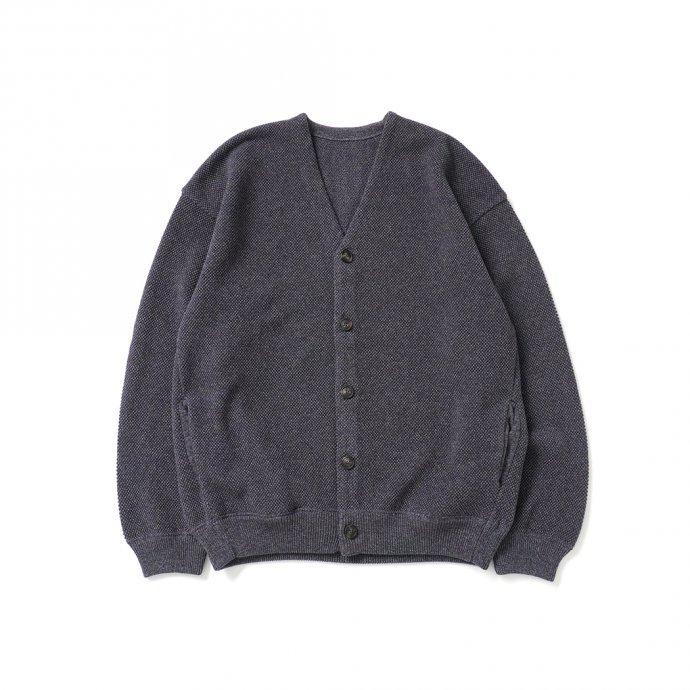 crepuscule クレプスキュール 2103-002 Moss stitch V/N cardigan - Indigo ミックス鹿の子編みVネックカーディガン インディゴ | crepuscule
