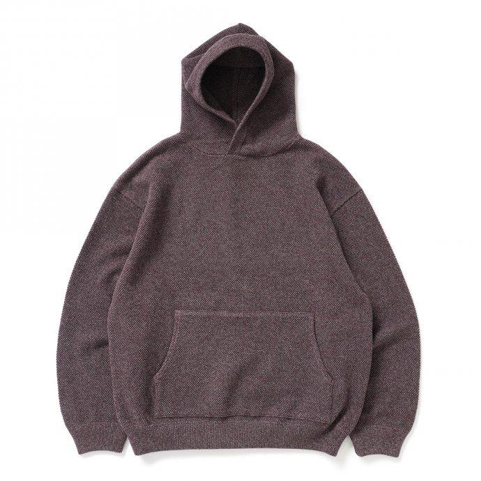 crepuscule クレプスキュール 2103-004 Moss stitch hoodie - Burgundy ミックス鹿の子編みフーディー バーガンディ | crepuscule