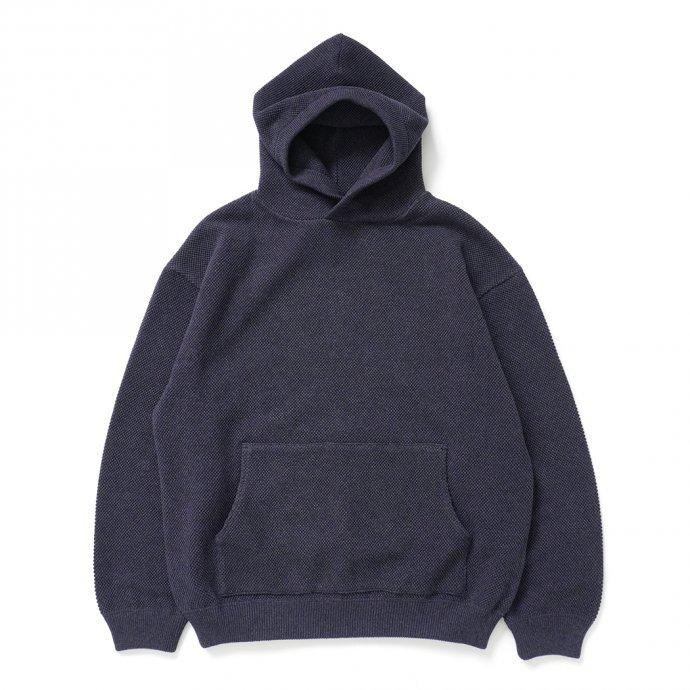 crepuscule クレプスキュール 2103-004 Moss stitch hoodie - Navy ミックス鹿の子編みフーディー ネイビー | crepuscule