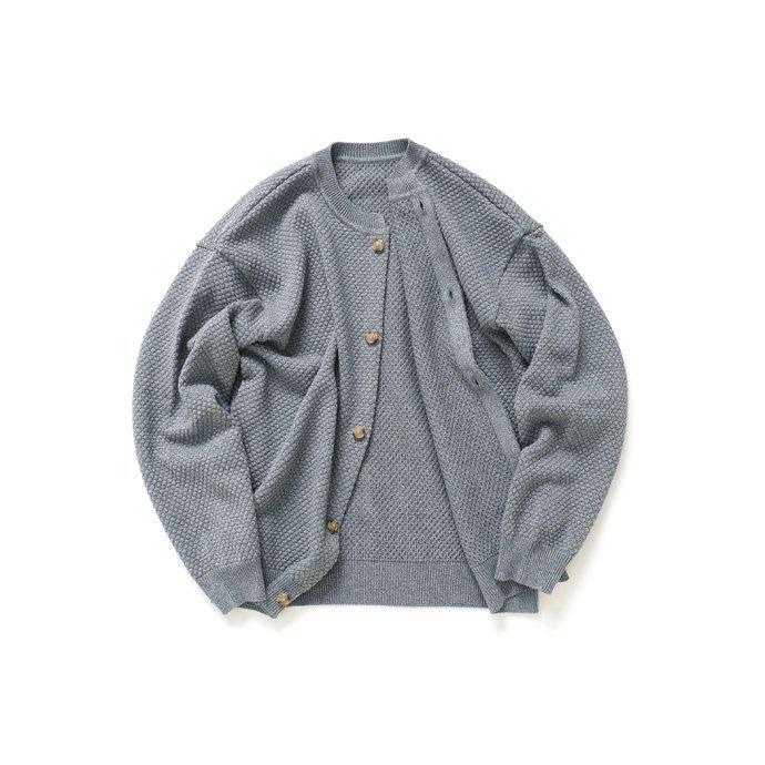 crepuscule クレプスキュール 2201-008 Popcorn Crewneck Cardigan - Green ポップコーンニットカーディガン グリーン メンズ トップス | crepuscule | 02