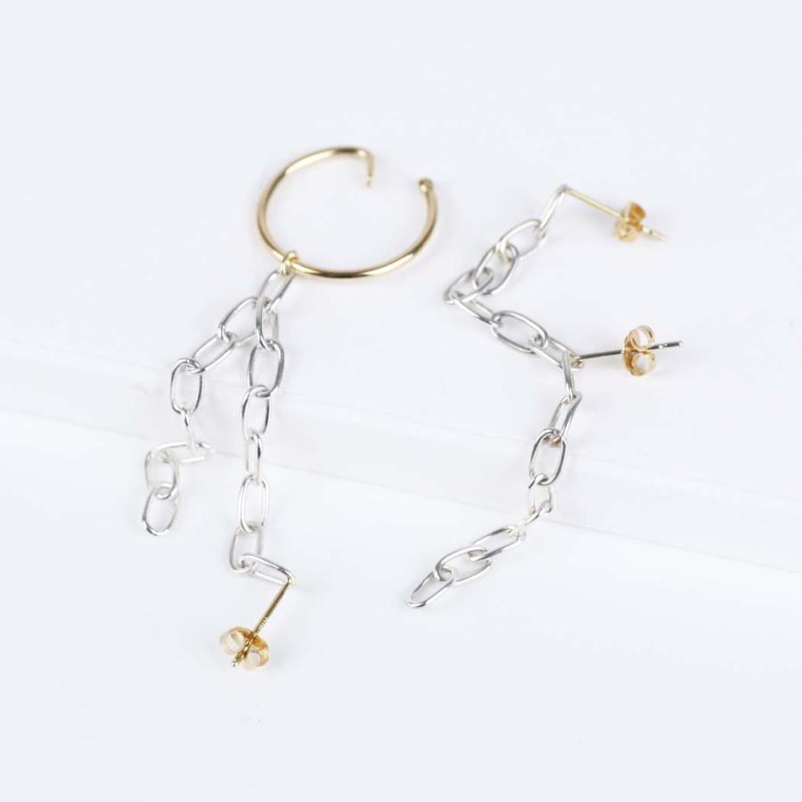 hirondelle et pepin（イロンデールエペパン）/ silver925 k18 sp-22fw-30 ルート パヴェ 2ホール チェーン ピアス バイカラー (片耳タイプ) | hirondelle | 03