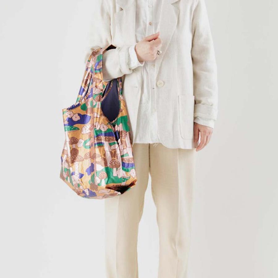 BAGGU バグゥ STANDARD エコバッグ 100% リサイクル ナイロン メタリック マッシュルーム きのこ キノコ 柄 総柄 ピンク ゴールド ショッピング バッグ コンビ… | BAGGU | 03