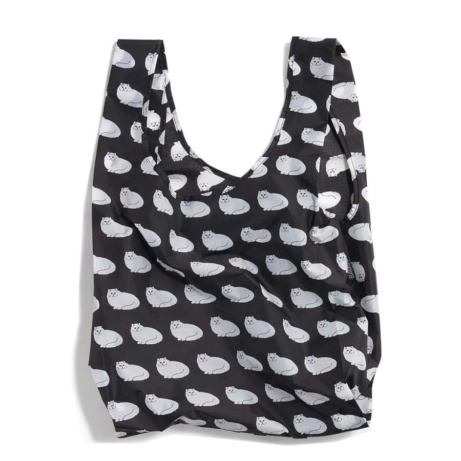 BAGGU バグー エコバッグ STANDARD BAGGU エコバッグ 100% リサイクルナイロン チンチラ ブラック 黒 白猫 アニマル 動物 総柄 人気 大きい 旅行 ママバッグ … | 