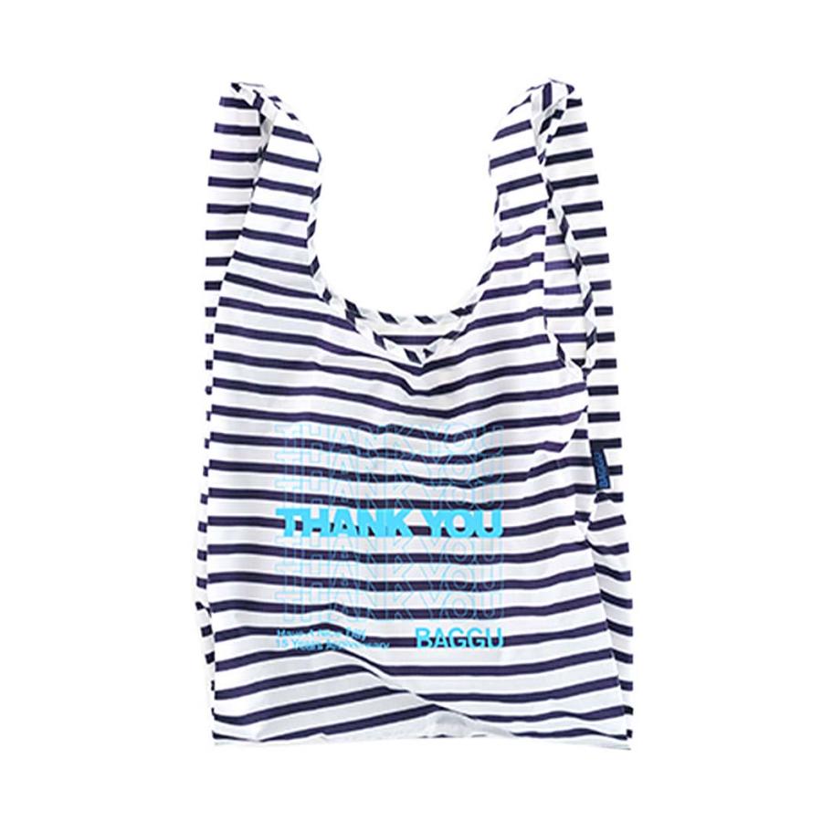 BAGGU バグー エコバッグ STANDARD BAGGU エコバッグ 15th thank you ホワイトネイビー × ライトブルー (15周年記念モデル) ボーダー 大きい スタンダード シ… | 