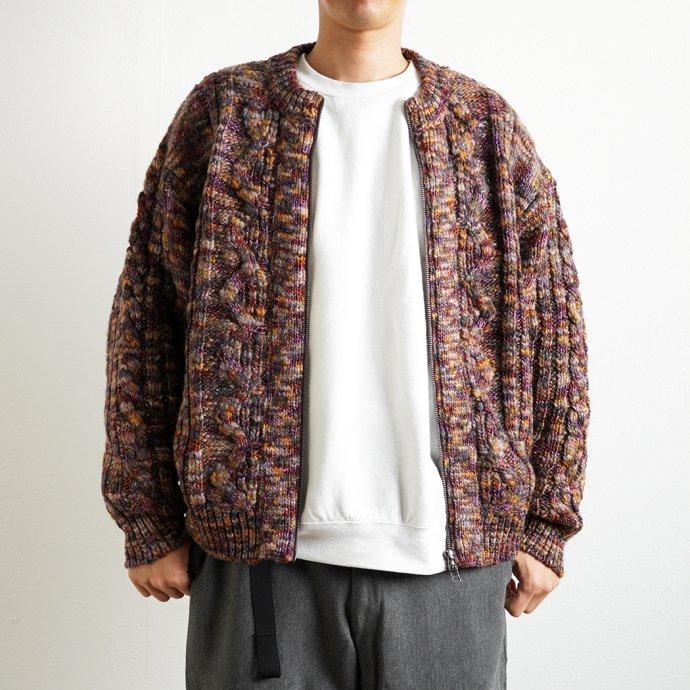 reverve リバーブ / RV22W001 Aran Zip-up CD - Burgundy アランジップアップカーディガン バーガンディ |  | 07