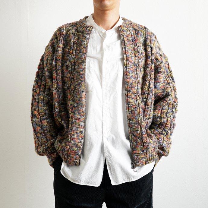 reverve リバーブ / RV22W001 Aran Zip-up CD - Blue アランジップアップカーディガン ブルー |  | 07