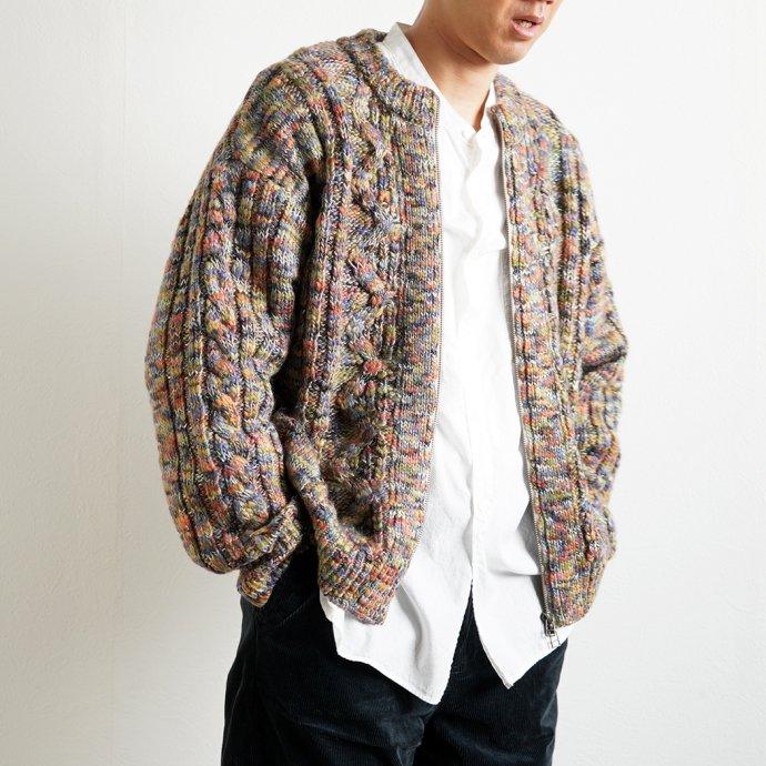 reverve リバーブ / RV22W001 Aran Zip-up CD - Blue アランジップアップカーディガン ブルー |  | 08