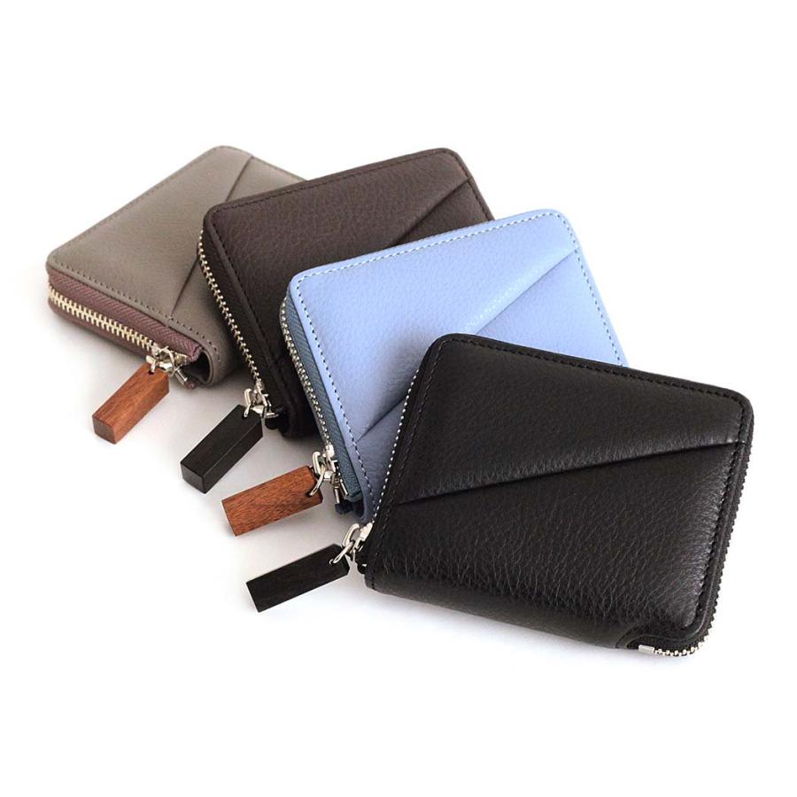 Ense（アンサ） / sew132 wood zipper mini wallet ミニウォレット - 全4色 コンパクト 財布 ミニ ウォレット 小さい 2つ折り 黒 グレージュ ブラウン ブルー … | Ense | 01