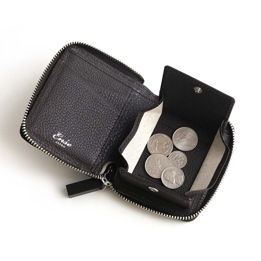 Ense（アンサ） / sew132 wood zipper mini wallet ミニウォレット - 全4色 コンパクト 財布 ミニ ウォレット 小さい 2つ折り 黒 グレージュ ブラウン ブルー … | Ense | 03