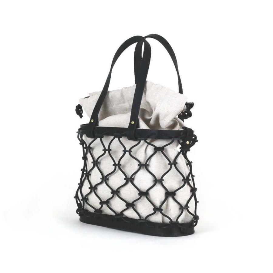Ense (アンサ) / kago tote k002 巾着付きカゴトート - ブラック × キナリ | Ense | 01