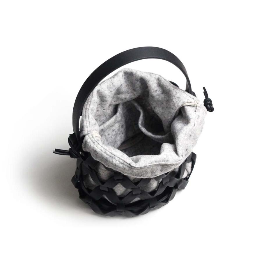 Ense アンサ かご 巾着 ショルダー バッグ sk001 sukashi 2way shoulder 巾着 レザー かごバッグ ブラック 黒 ウール グレー 日本製 牛革 本革 ステアレザー … | Ense | 03