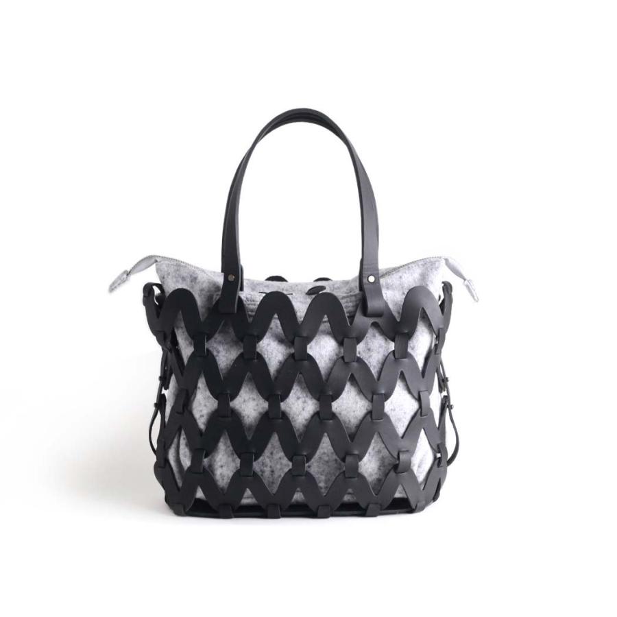 Ense アンサ かご ミニ トートバッグ sk003 sukashi tote mini レザートート かごバッグ ブラック 黒 ウール グレー 日本製 牛革 本革 ステアレザー シンプル … | Ense