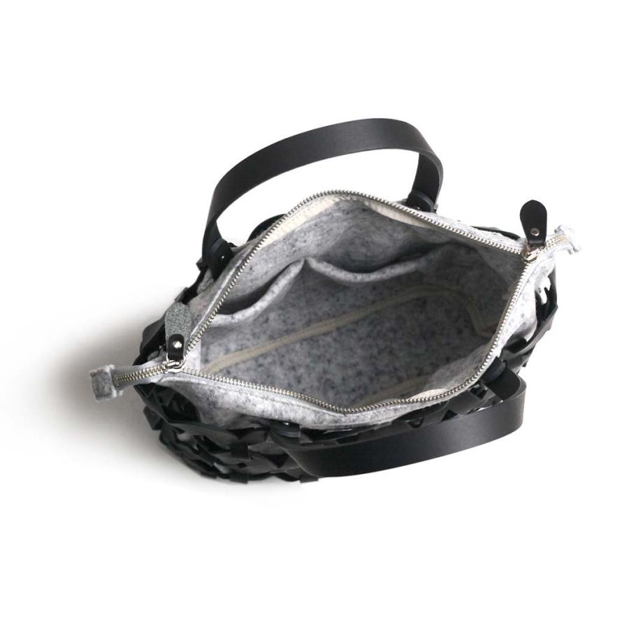 Ense アンサ かご ミニ トートバッグ sk003 sukashi tote mini レザートート かごバッグ ブラック 黒 ウール グレー 日本製 牛革 本革 ステアレザー シンプル … | Ense | 03