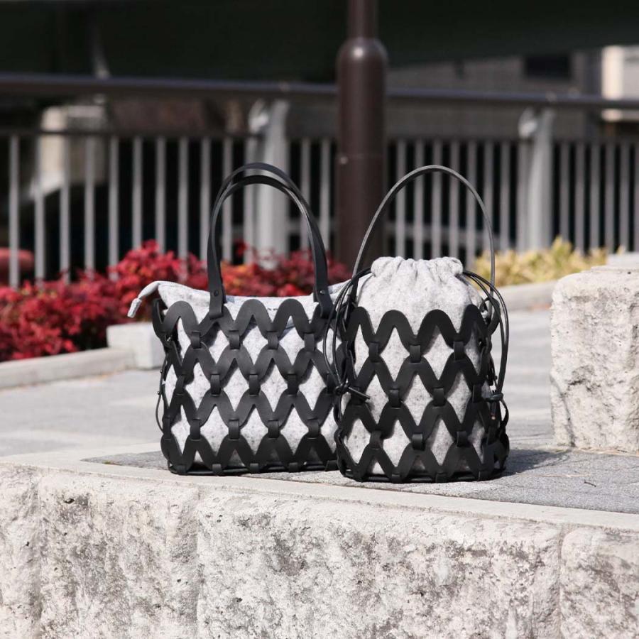 Ense アンサ かご ミニ トートバッグ sk003 sukashi tote mini レザートート かごバッグ ブラック 黒 ウール グレー 日本製 牛革 本革 ステアレザー シンプル … | Ense | 04