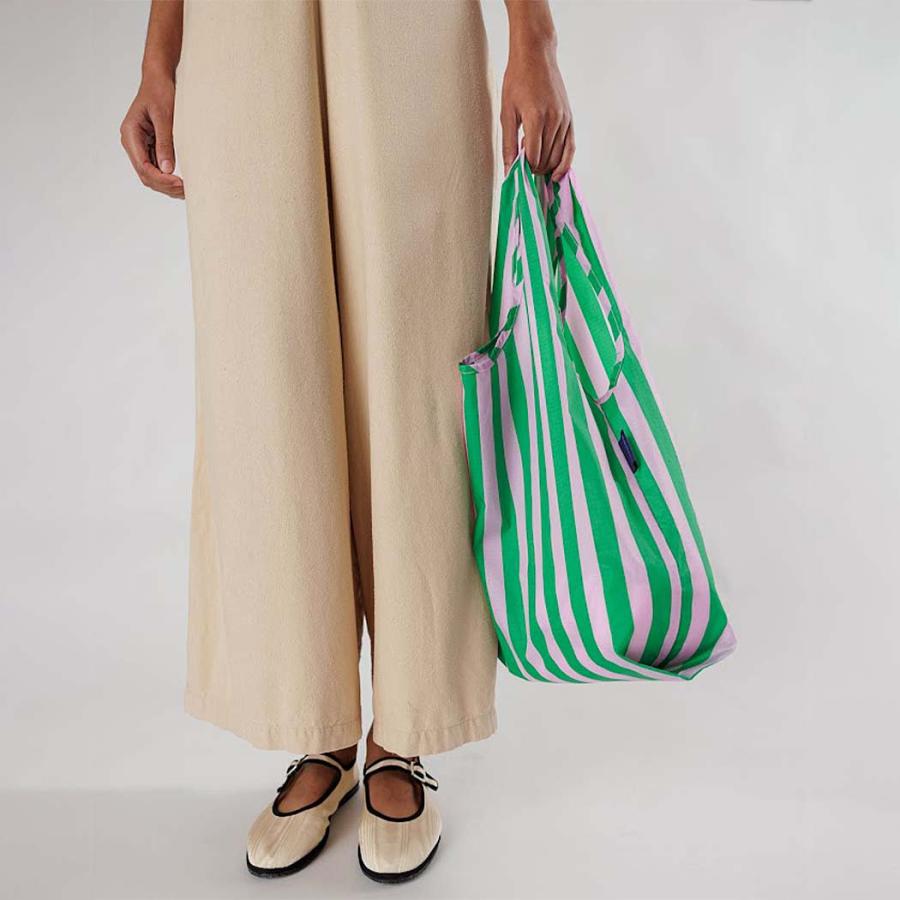 BAGGU バグー STANDARD エコバッグ ストライプ ピンク × グリーン 2023年 新色 バッグ a4 レディース 軽量 洗濯可能 折り畳み コンパクト 大容量 レジバッグ … | BAGGU | 02