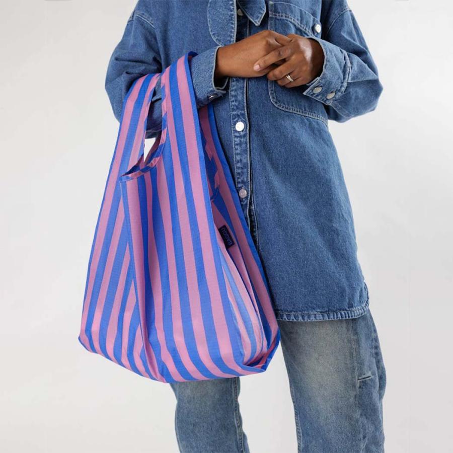 BAGGU バグー スタンダード エコバッグ ストライプ ブルー × ピンク 2023年 新色 洗濯可能 折り畳み コンパクト 軽量 大容量 レジバッグ 買い物 大きい レジ… | BAGGU | 02