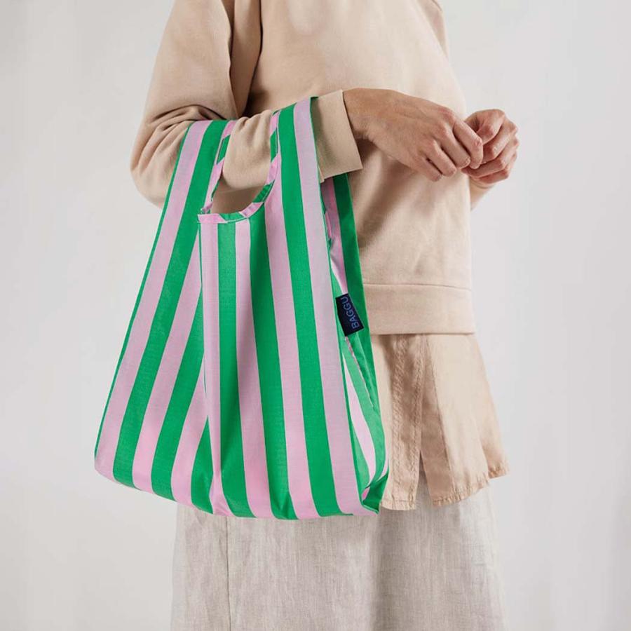 BAGGU バグー BABY エコバッグ ストライプ ピンク × グリーン 2023年 新色 ベビー 洗濯可能 折り畳み コンパクト 軽量 ミニ コンビニ レジ袋型 入園 入学 準… | BAGGU | 02