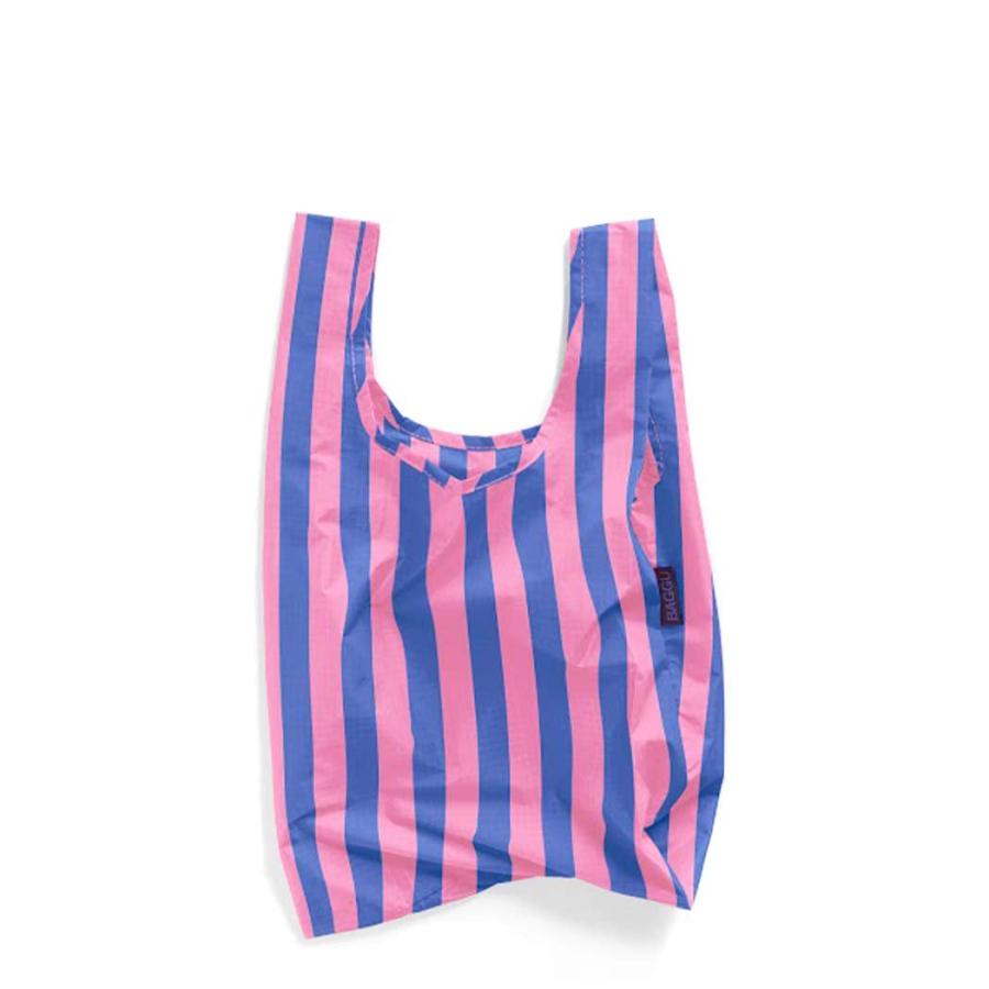 BAGGU バグー BABY エコバッグ ストライプ ブルー × ピンク 2023年 新色 ベビー 洗濯可能 折り畳み コンパクト 軽量 ミニ コンビニ レジ袋型 入園 入学 準備 … | BAGGU