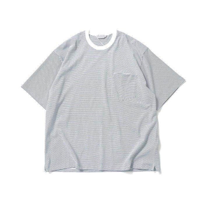 handvaerk ハンドバーク / 60/2 クルーネックポケットビッグTシャツ ボーダー - White x Black | handvaerk