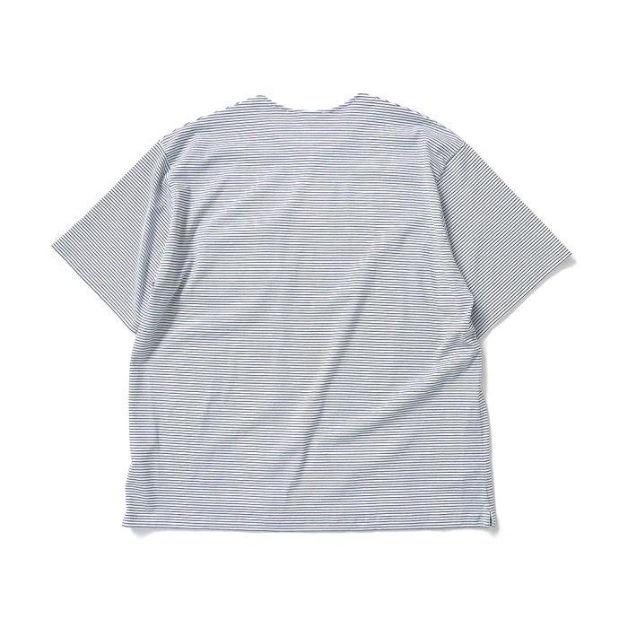 handvaerk ハンドバーク / 60/2 クルーネックポケットビッグTシャツ ボーダー - White x Black | handvaerk | 01
