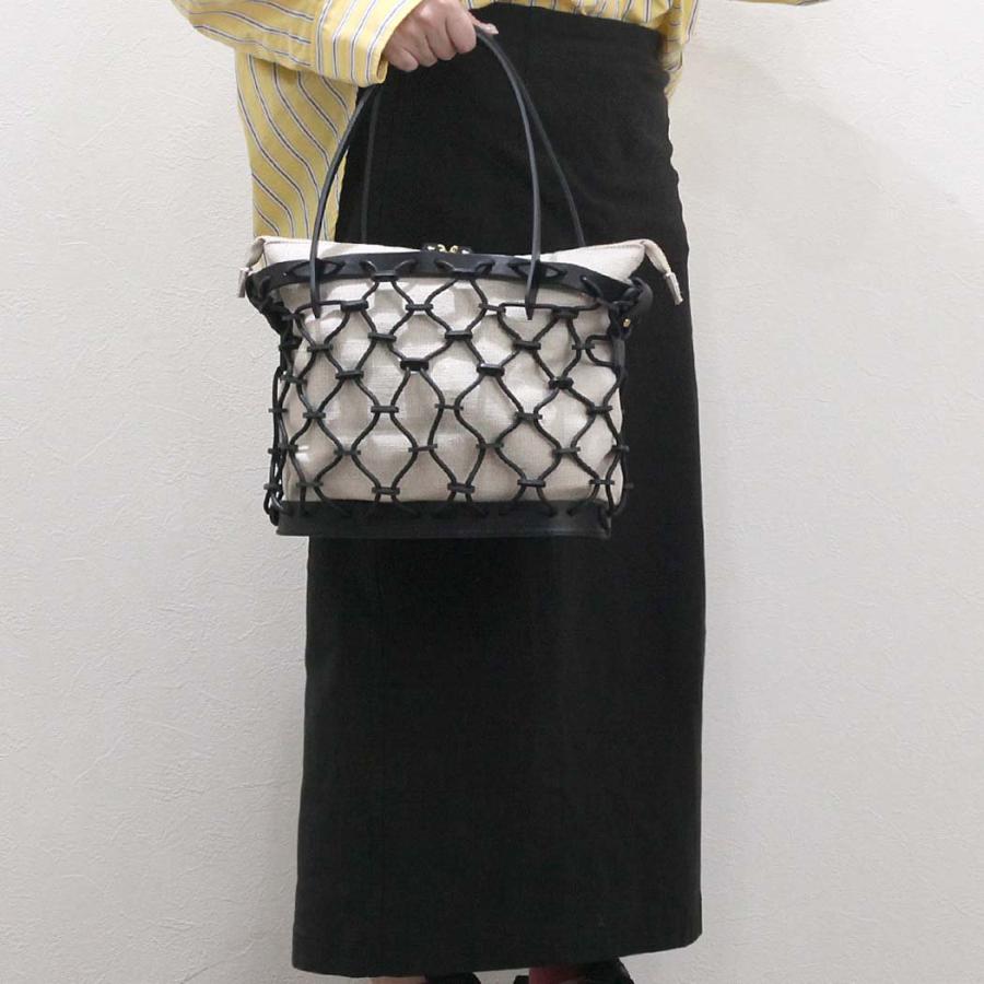 Ense (アンサ) / k003 kago tote mini レザー カゴ トート バッグ - ブラック / キナリ | Ense | 06