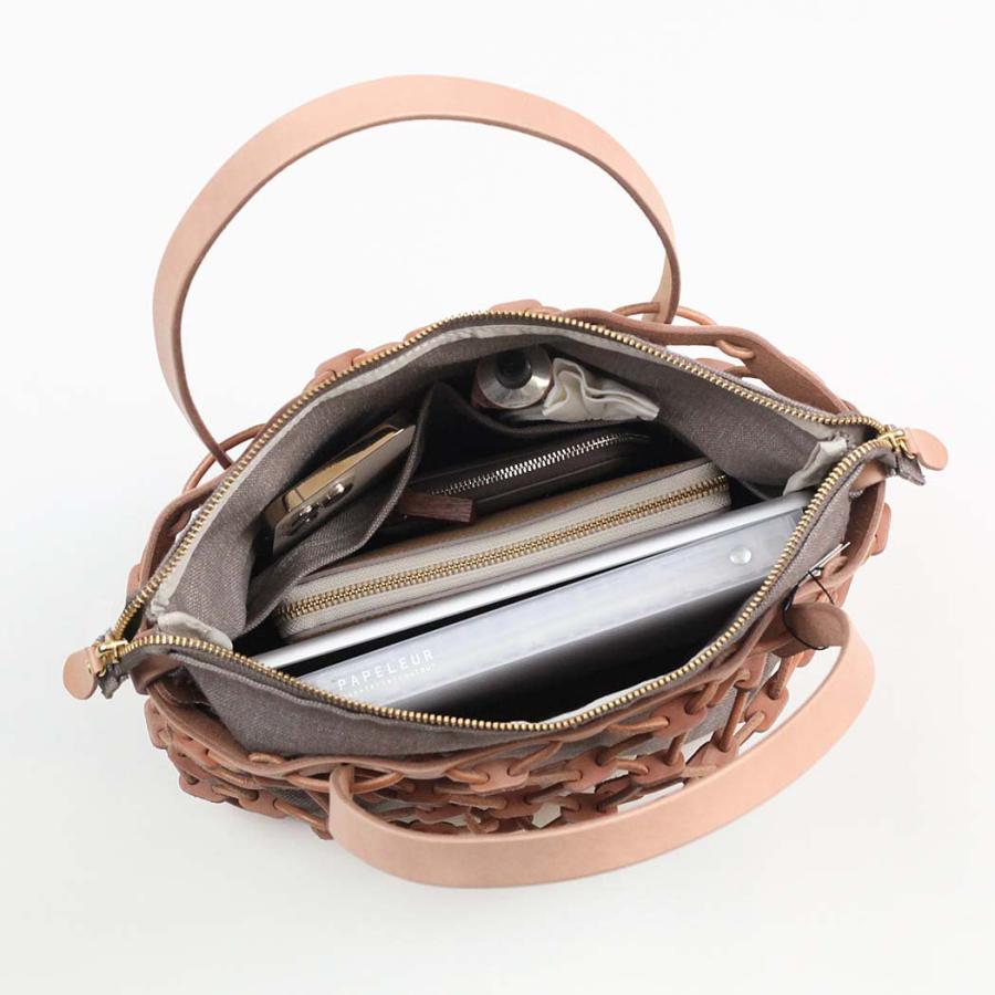 Ense (アンサ) / k003 kago tote mini レザー カゴ トート バッグ - ブラック / キナリ | Ense | 08