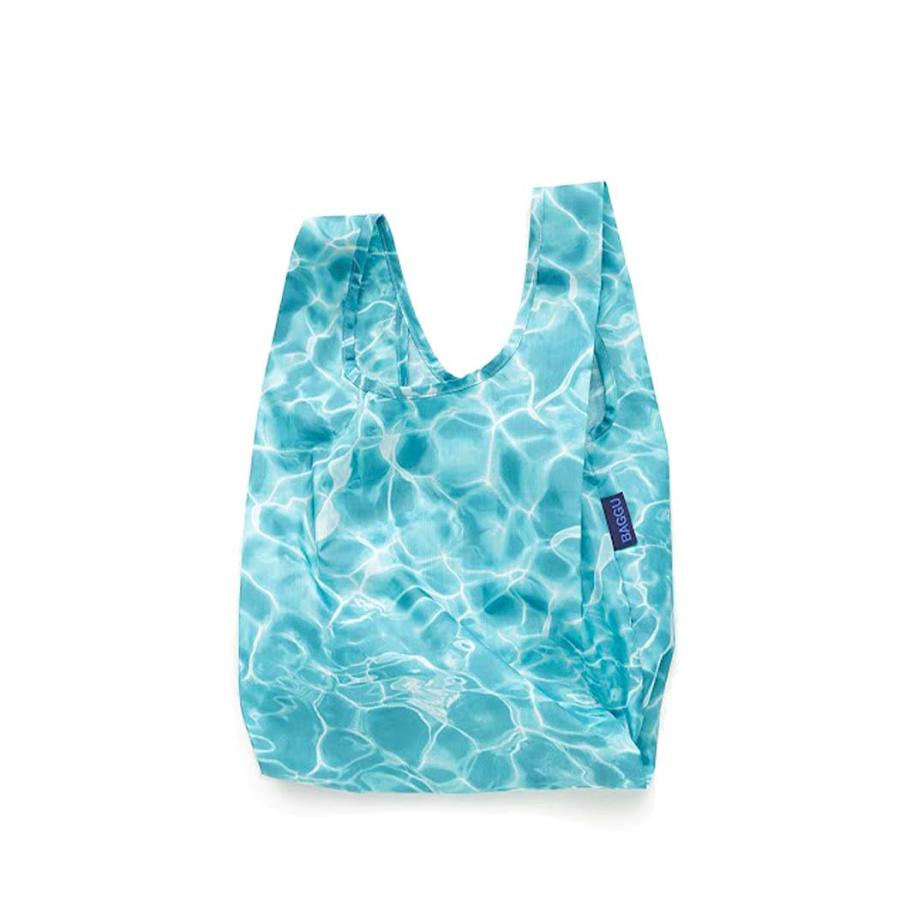 BAGGU バグー エコバッグ BABY リサイクル ポリエステル プール 2023年 新色 青 ブルー 水 柄 ベビー 洗濯可能 折り畳み コンパクト 軽量 ミニ コンビニ レジ… | ブルー（ファッション）