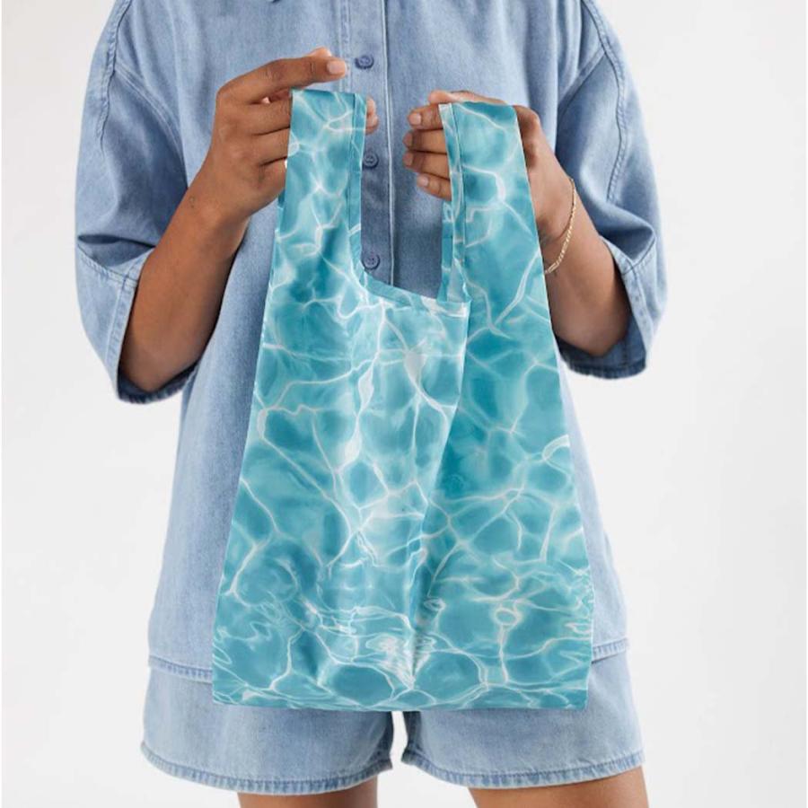 BAGGU バグー エコバッグ BABY リサイクル ポリエステル プール 2023年 新色 青 ブルー 水 柄 ベビー 洗濯可能 折り畳み コンパクト 軽量 ミニ コンビニ レジ… | ブルー（ファッション） | 02